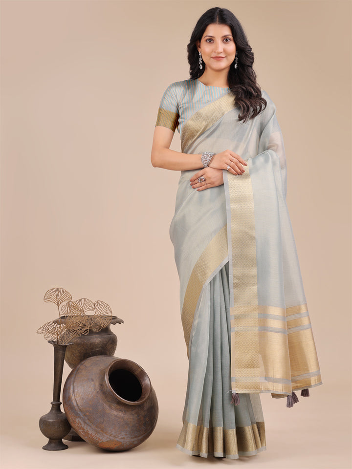 Sky Blue Colour Organza Saree Weaving Work With Blouse Piece