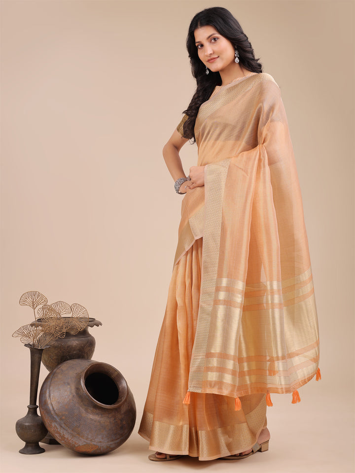Orange Colour Organza Saree Weaving Work With Blouse Piece