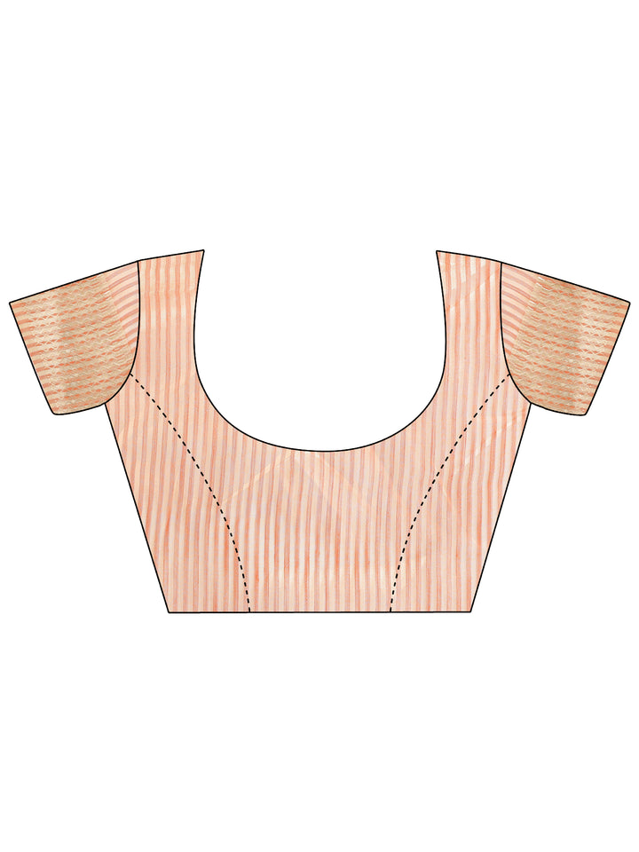Peach Colour Organza Saree Weaving Work With Blouse Piece