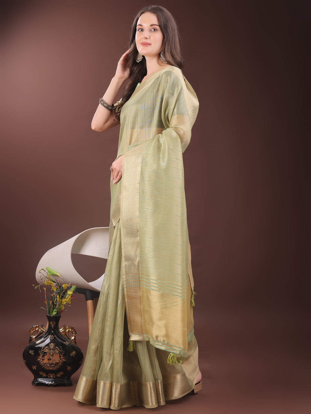 Mint Green Colour Organza Saree Weaving Work With Blouse Piece