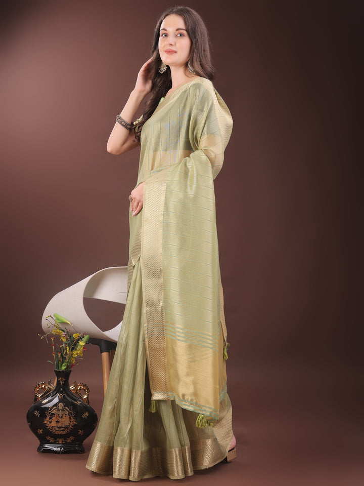 Mint Green Colour Organza Saree Weaving Work With Blouse Piece