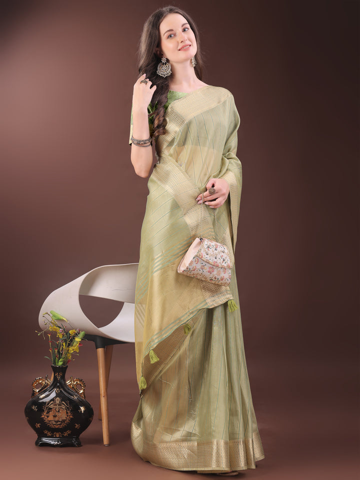 Mint Green Colour Organza Saree Weaving Work With Blouse Piece