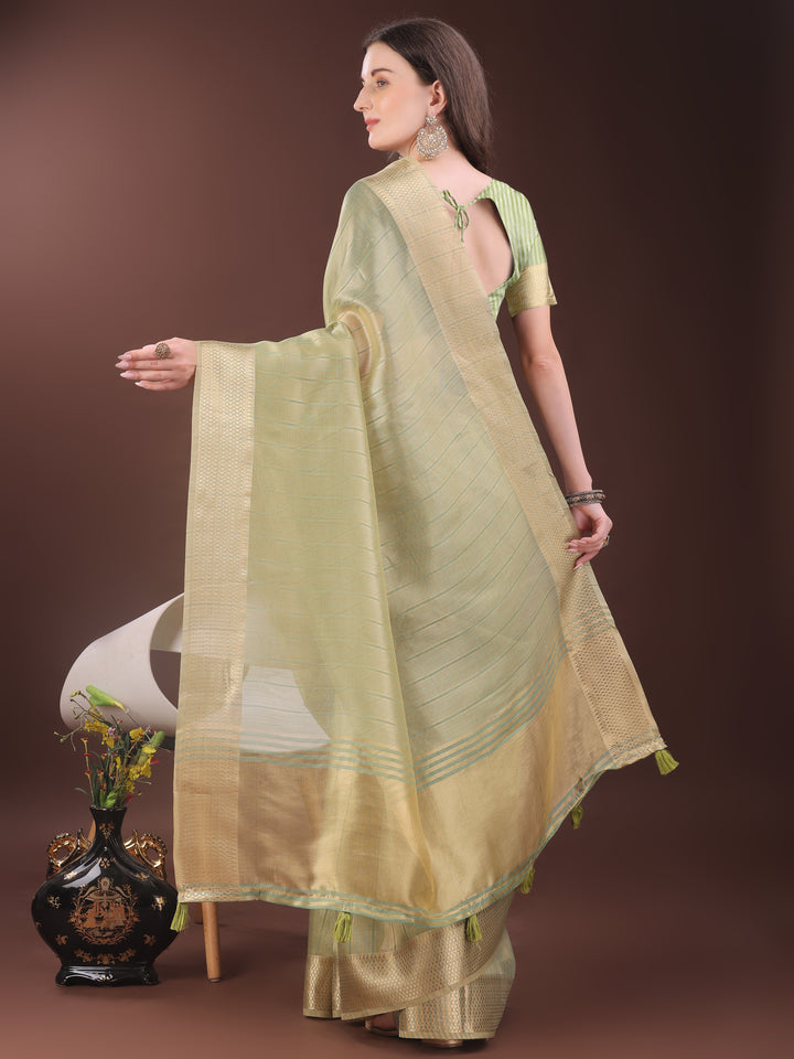 Mint Green Colour Organza Saree Weaving Work With Blouse Piece