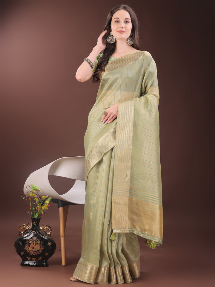Mint Green Colour Organza Saree Weaving Work With Blouse Piece