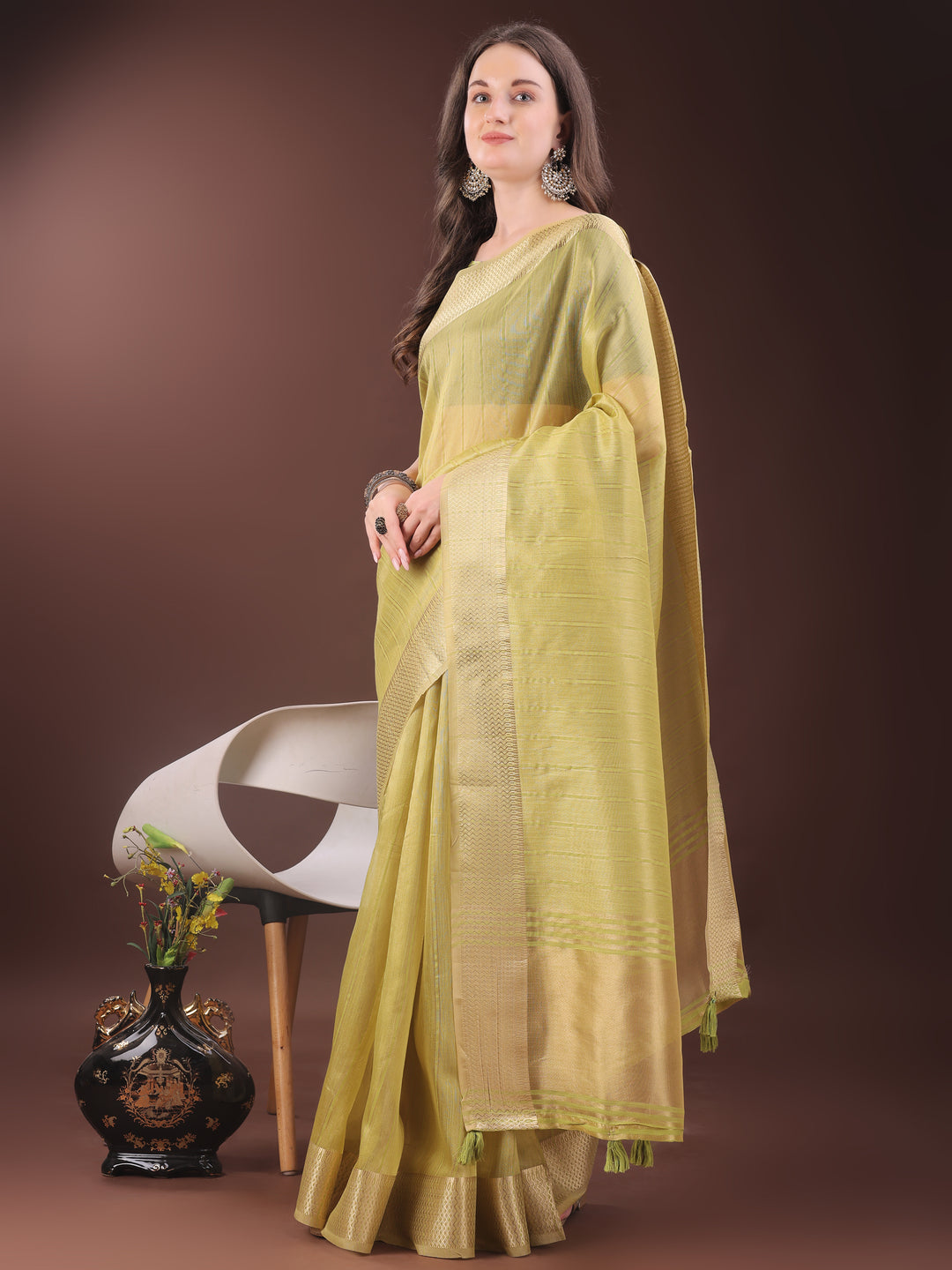 Yellow Colour Organza Saree Weaving Work With Blouse Piece