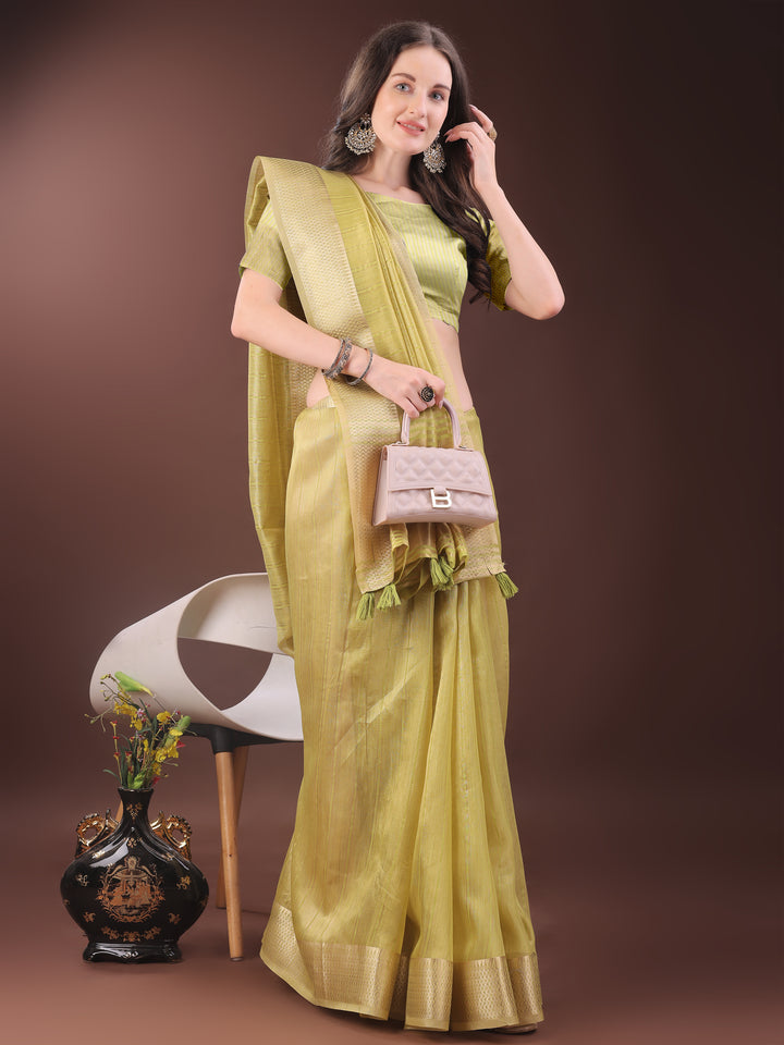Yellow Colour Organza Saree Weaving Work With Blouse Piece