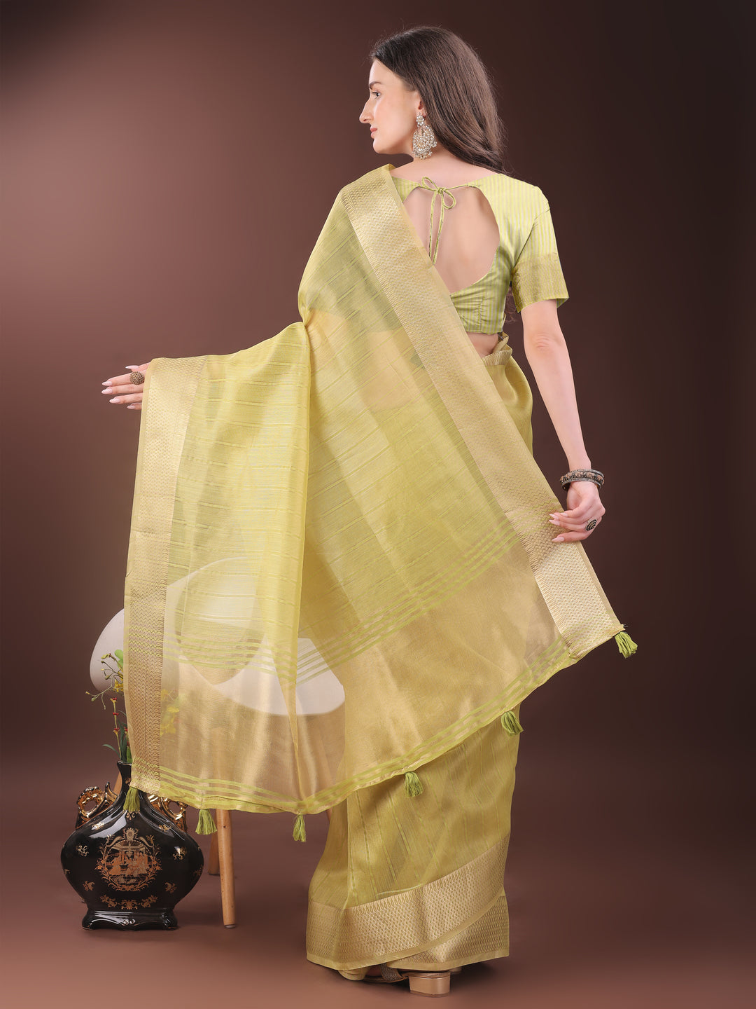 Yellow Colour Organza Saree Weaving Work With Blouse Piece