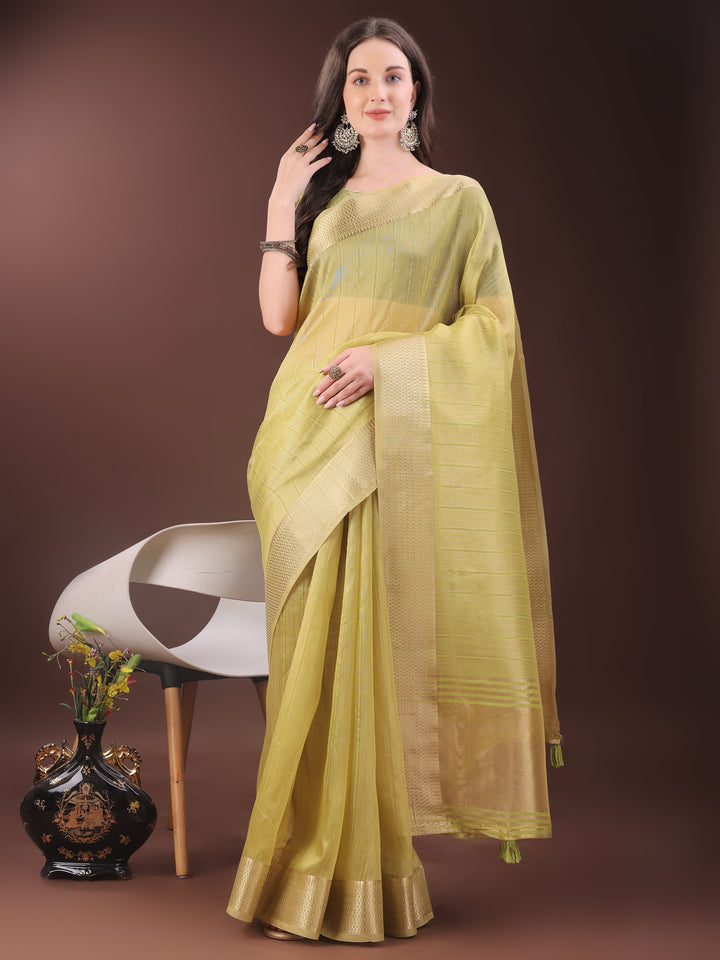 Yellow Colour Organza Saree Weaving Work With Blouse Piece
