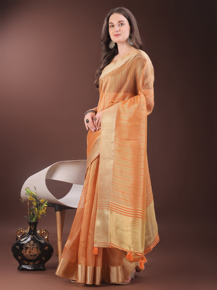 Orange Colour Organza Saree Weaving Work With Blouse Piece