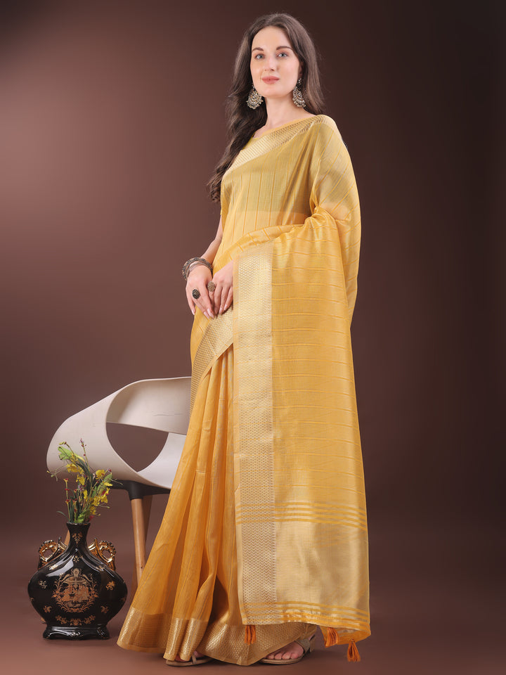 Mustard Colour Organza Saree Weaving Work With Blouse Piece