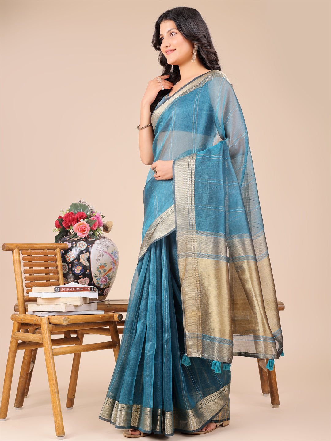 Sea Green Colour Organza Saree Weaving Work With Blouse Piece