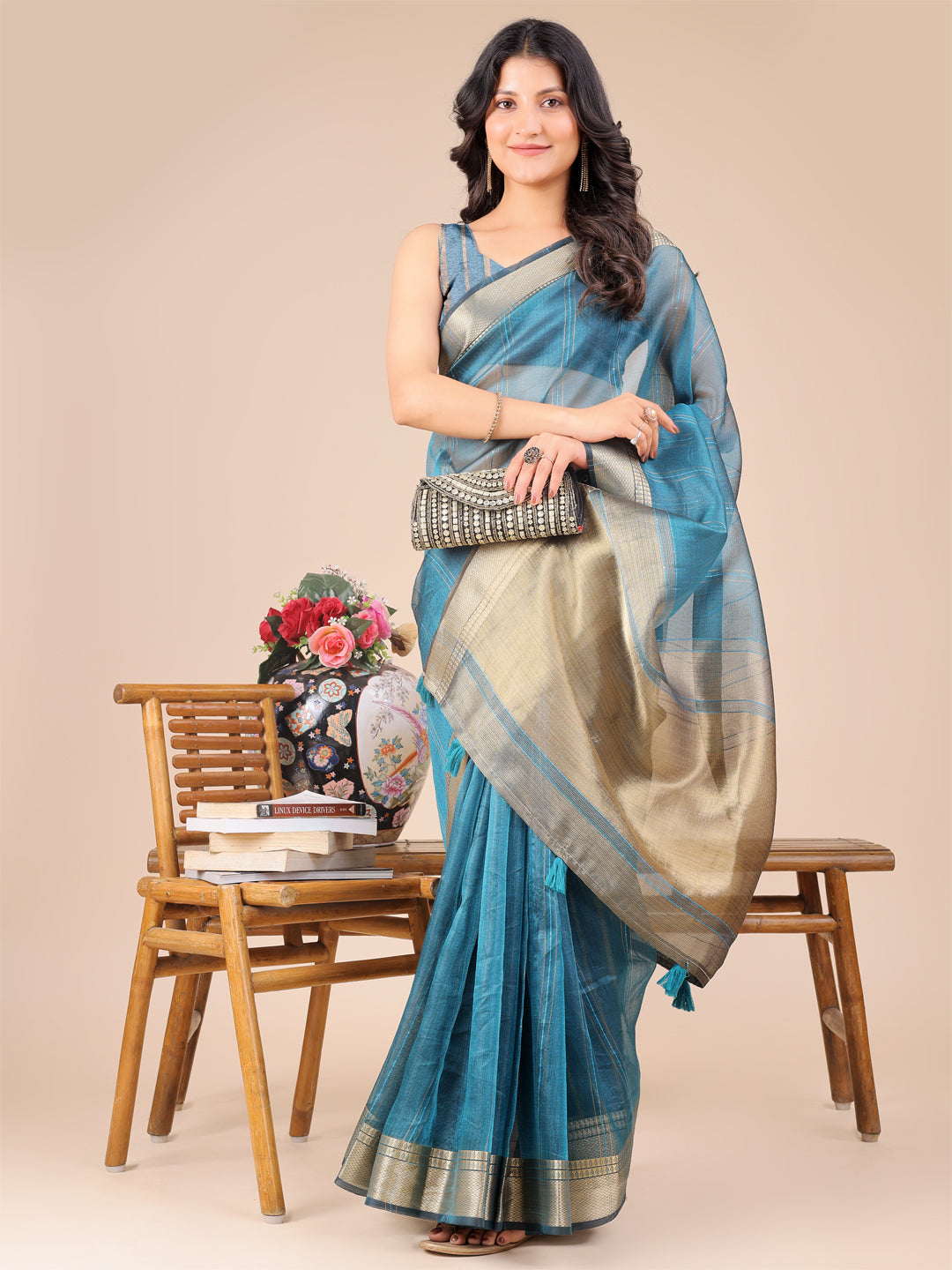 Sea Green Colour Organza Saree Weaving Work With Blouse Piece