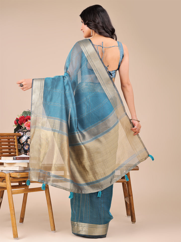 Sea Green Colour Organza Saree Weaving Work With Blouse Piece
