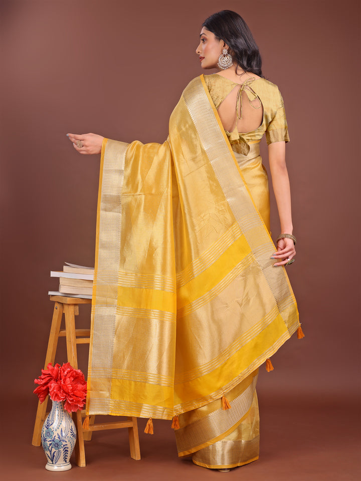 Yellow Colour Organza Saree Weaving Work With Blouse Piece