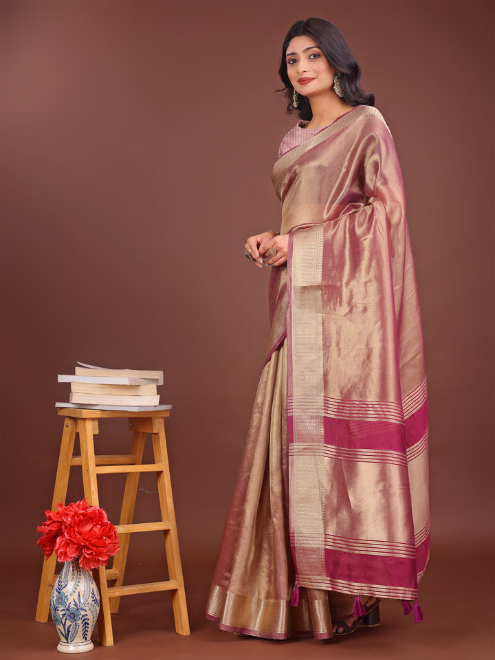 Light Pink Colour Organza Saree Weaving Work With Blouse Piece