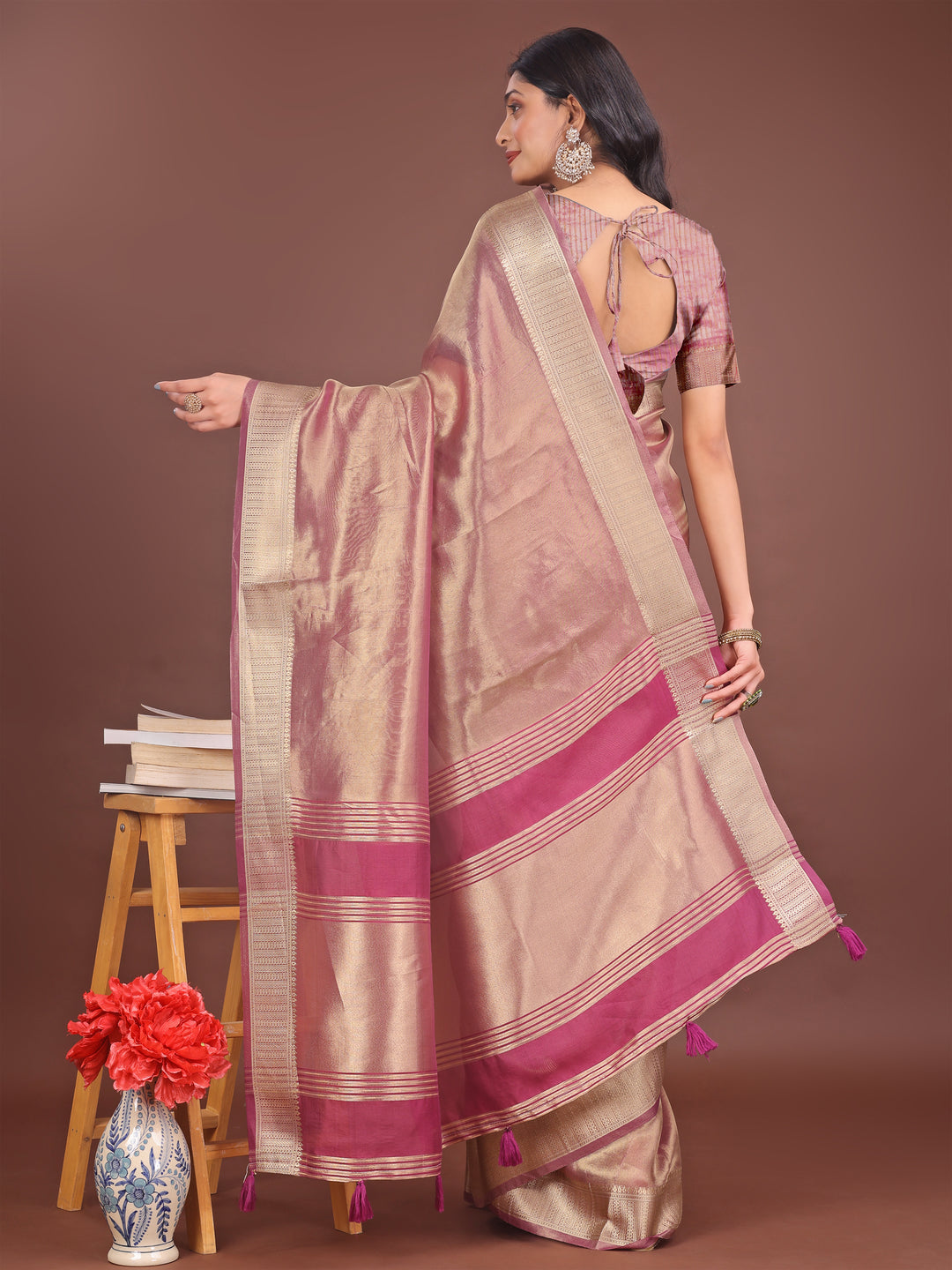 Light Pink Colour Organza Saree Weaving Work With Blouse Piece
