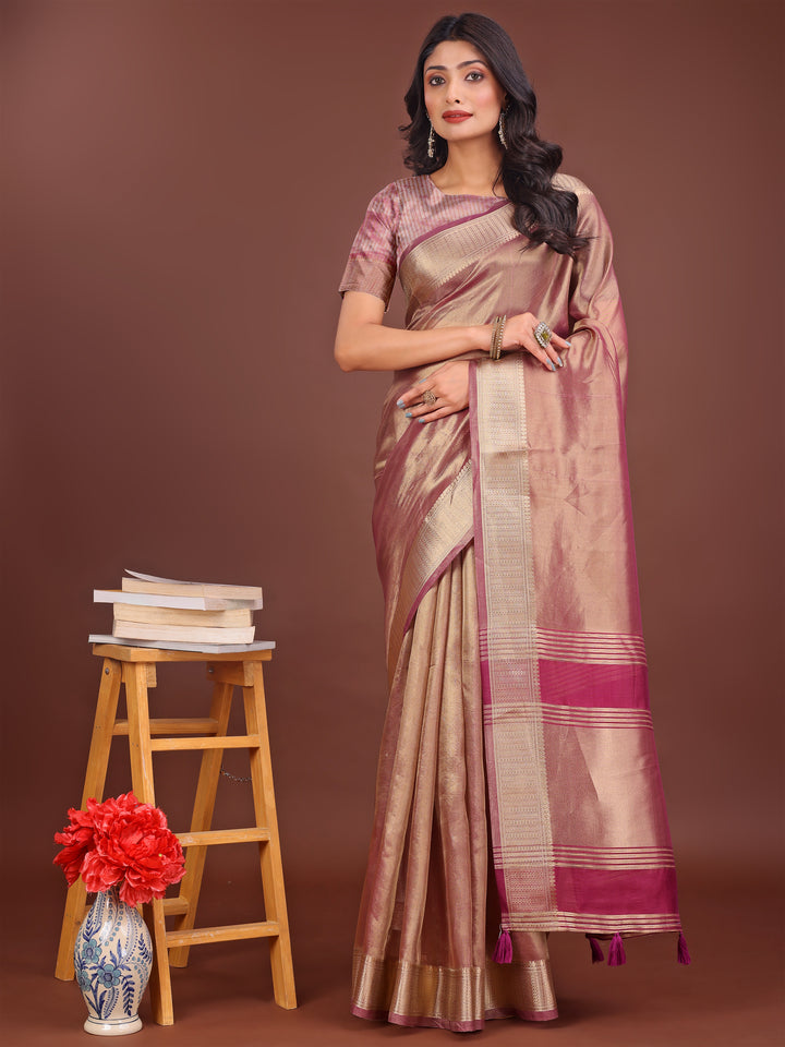 Light Pink Colour Organza Saree Weaving Work With Blouse Piece