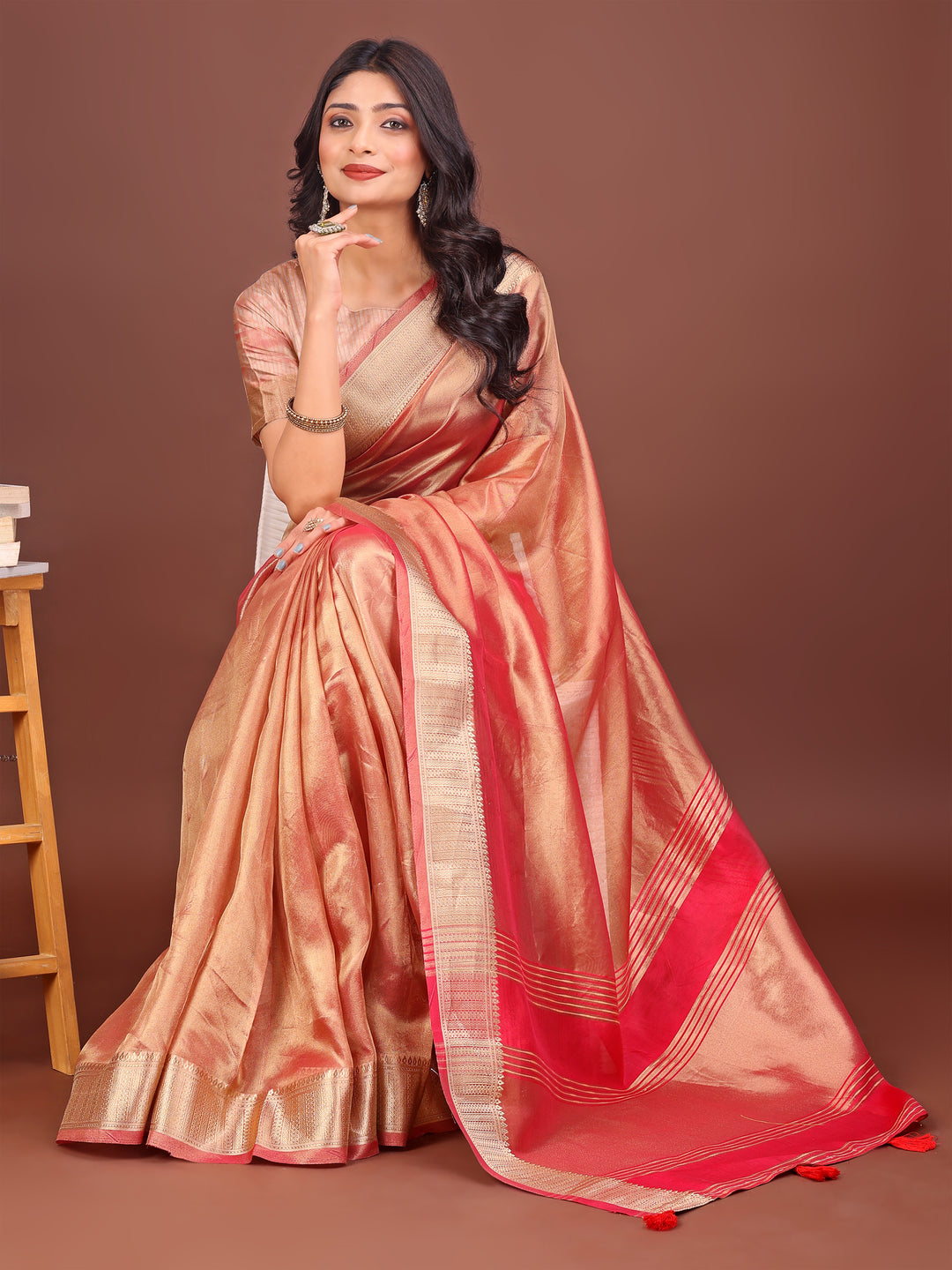 Orange Colour Organza Saree Weaving Work With Blouse Piece