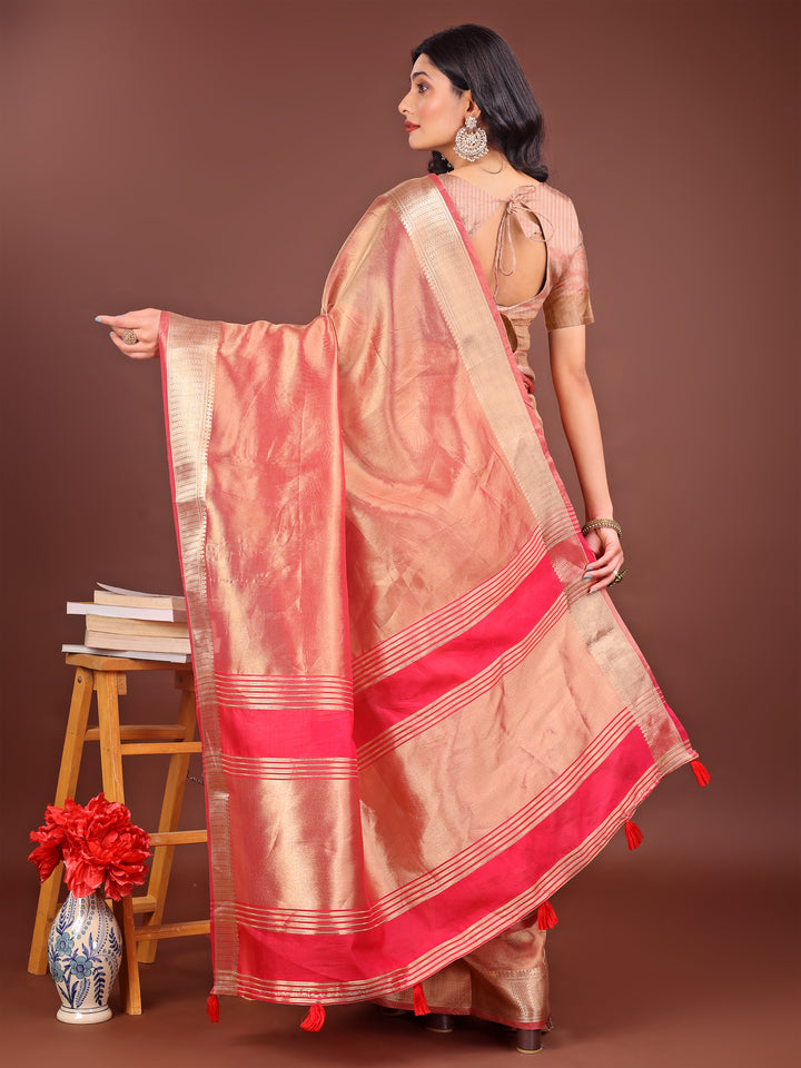Orange Colour Organza Saree Weaving Work With Blouse Piece