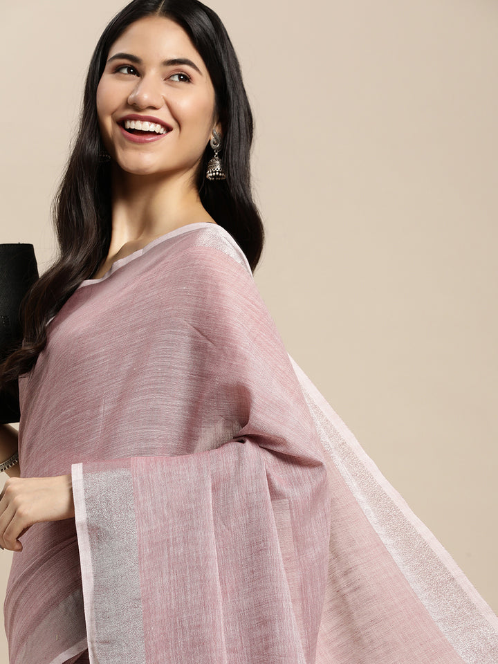 Purple Colour Linen Cotton Printed Work Saree With Blouse Piece