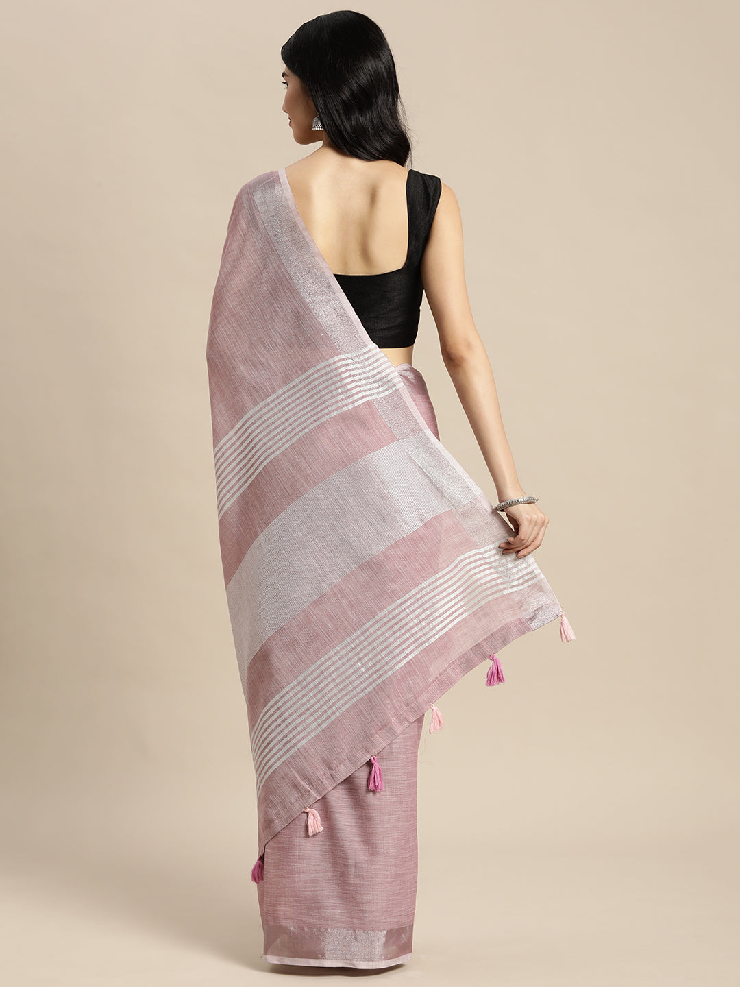 Purple Colour Linen Cotton Printed Work Saree With Blouse Piece