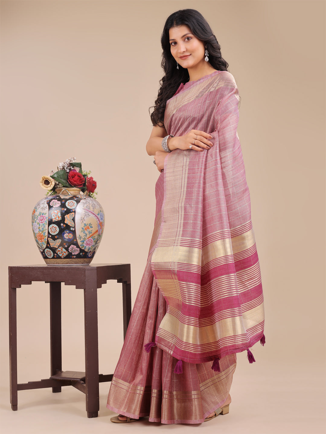 Purple Colour Organza Saree Weaving Work With Blouse Piece