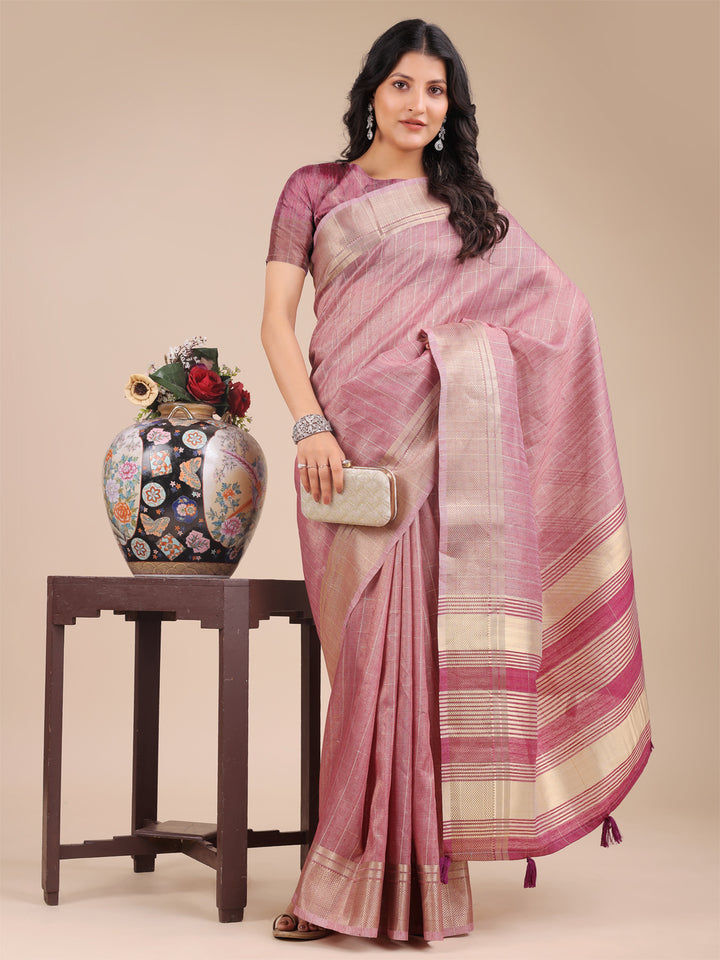 Purple Colour Organza Saree Weaving Work With Blouse Piece