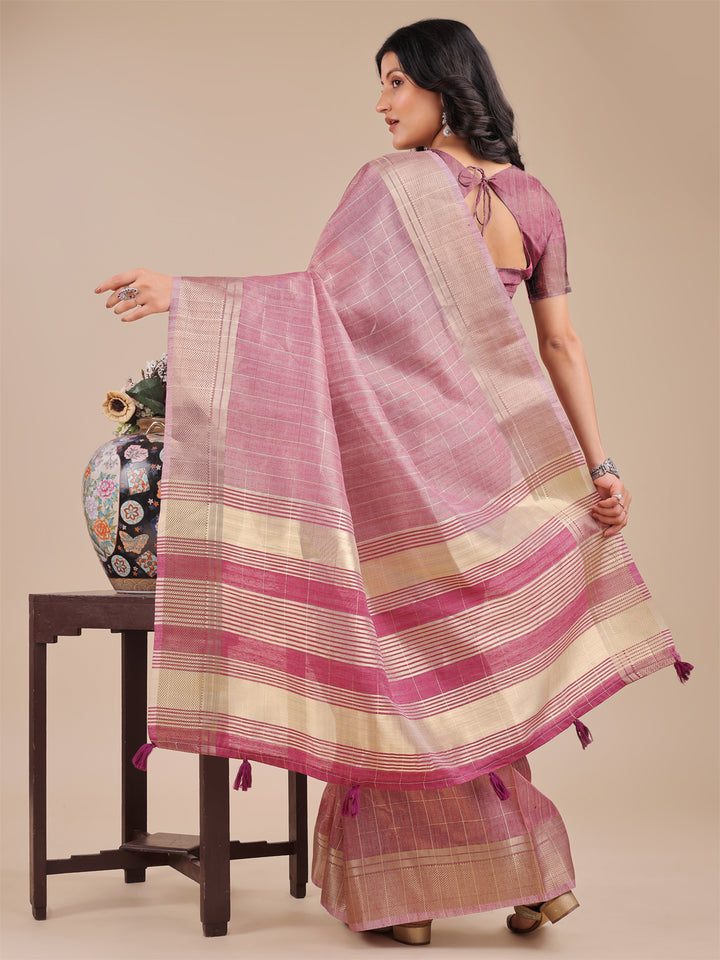 Purple Colour Organza Saree Weaving Work With Blouse Piece