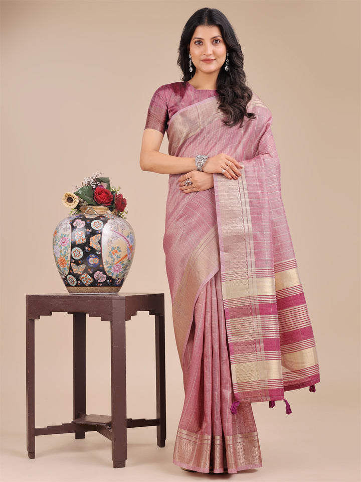 Purple Colour Organza Saree Weaving Work With Blouse Piece