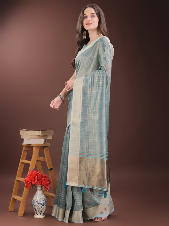 Light Blue Colour Organza Saree Weaving Work With Blouse Piece
