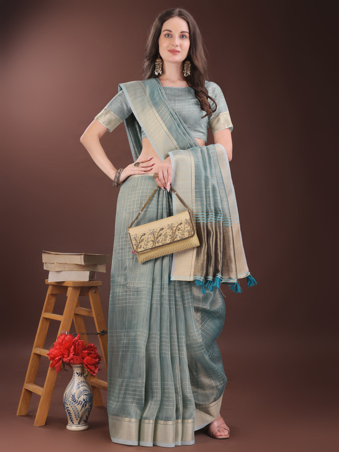 Light Blue Colour Organza Saree Weaving Work With Blouse Piece