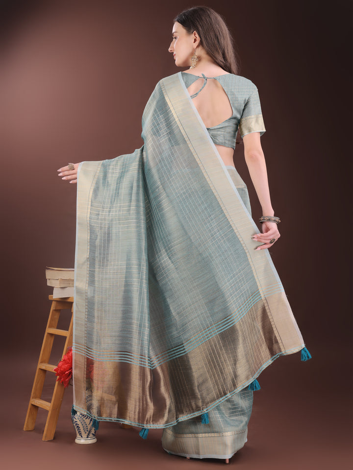 Light Blue Colour Organza Saree Weaving Work With Blouse Piece