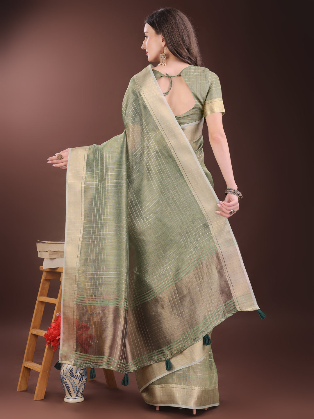 Green Colour Organza Saree Weaving Work With Blouse Piece