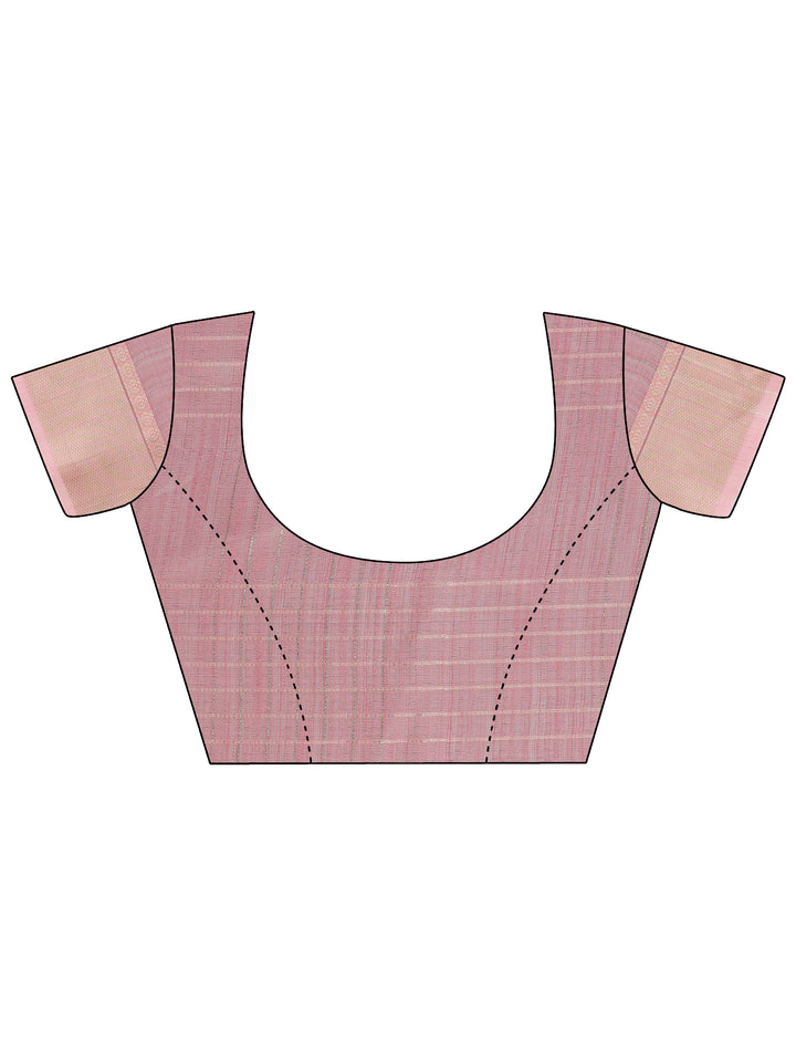 Pink Colour Organza Saree Weaving Work With Blouse Piece