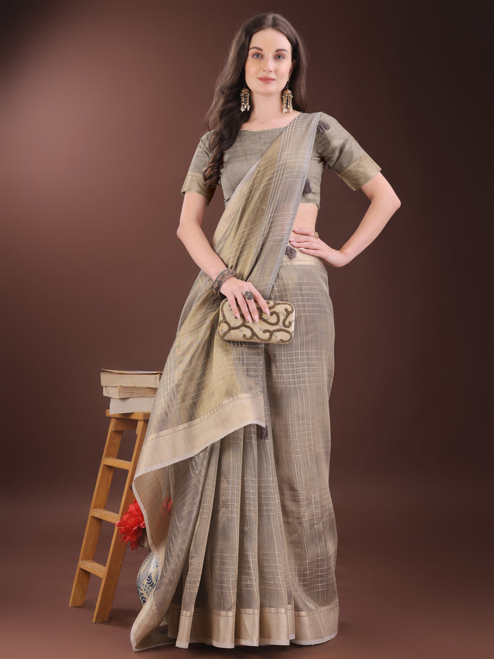 Beige Colour Organza Saree Weaving Work With Blouse Piece