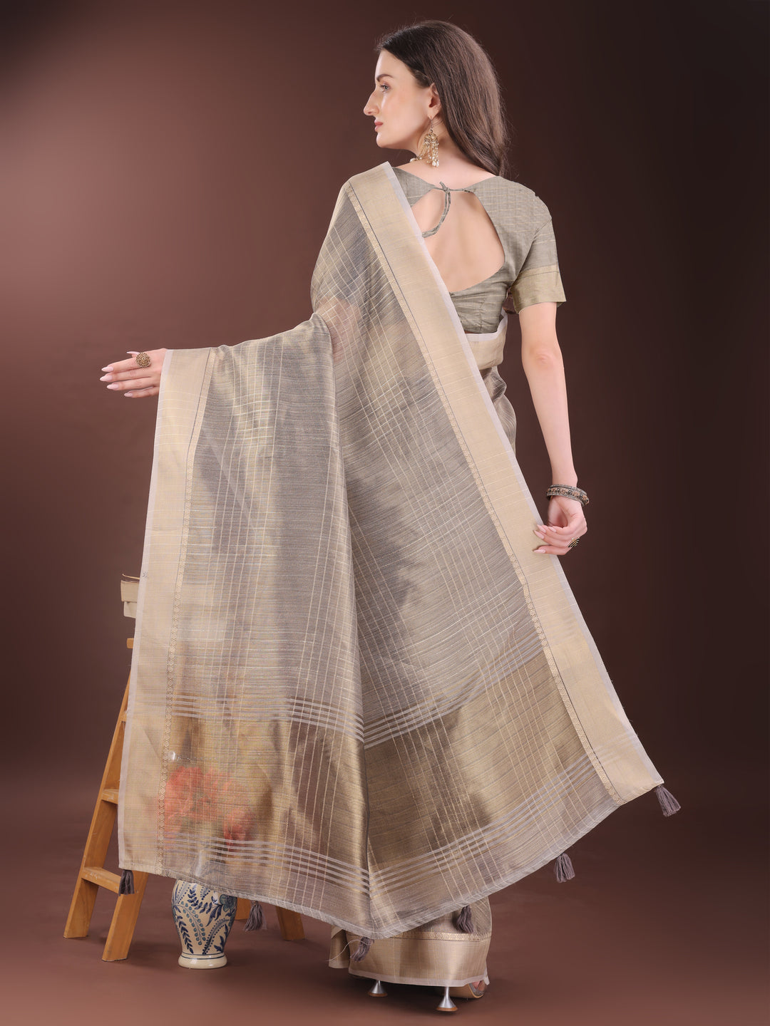 Beige Colour Organza Saree Weaving Work With Blouse Piece