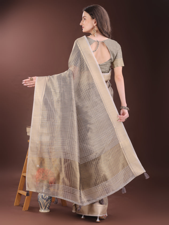 Beige Colour Organza Saree Weaving Work With Blouse Piece
