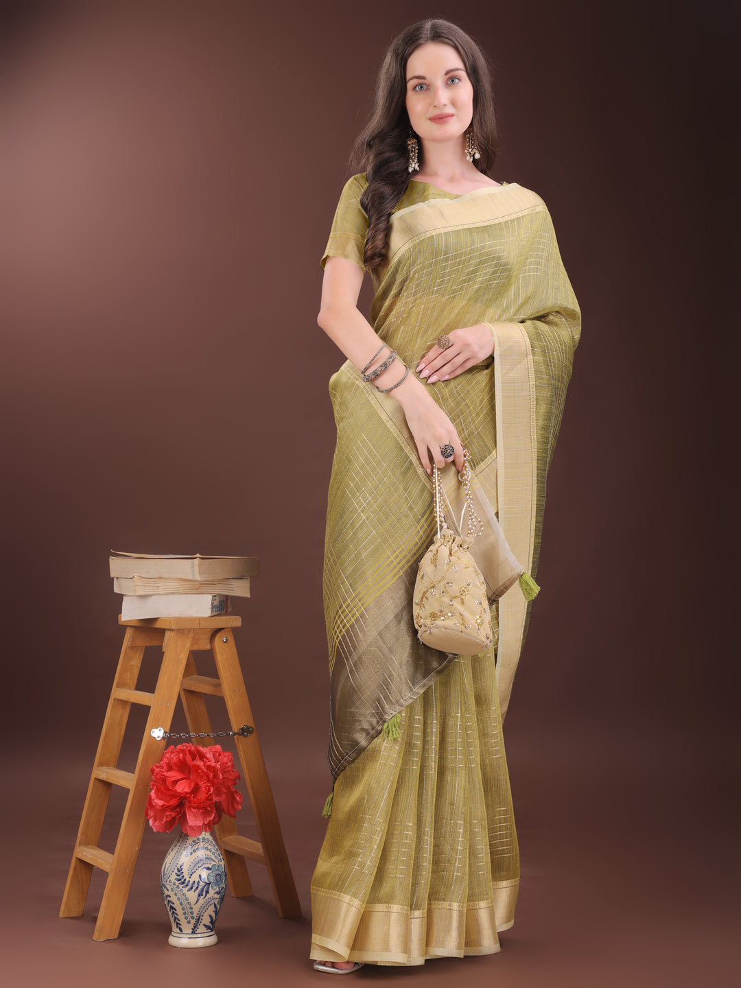 Mehndi Green Colour Organza Saree Weaving Work With Blouse Piece