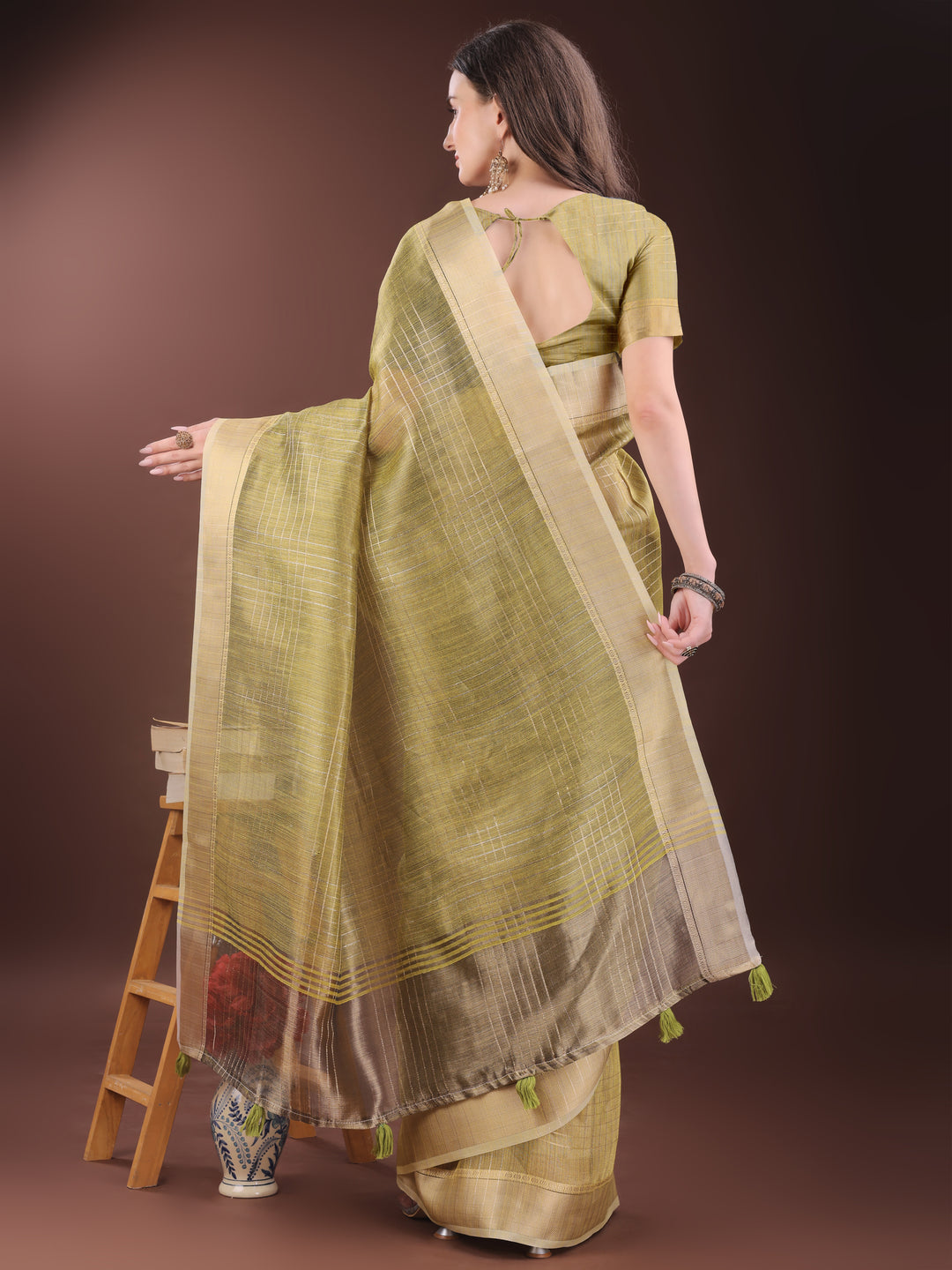 Mehndi Green Colour Organza Saree Weaving Work With Blouse Piece