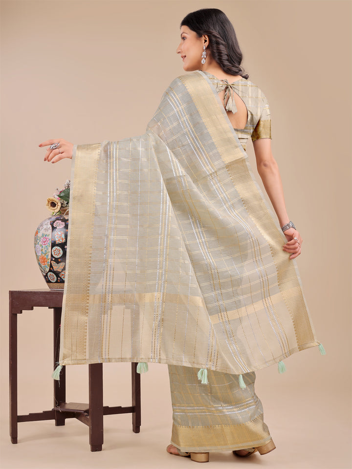 Beige Colour Organza Saree Weaving Work With Blouse Piece