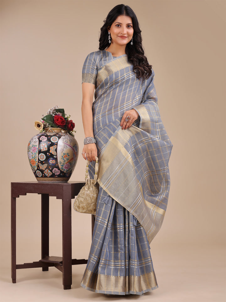 Sky Blue Colour Organza Saree Weaving Work With Blouse Piece