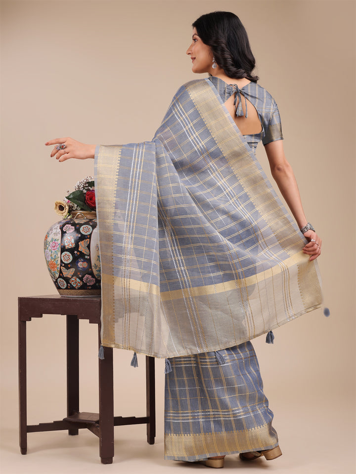 Sky Blue Colour Organza Saree Weaving Work With Blouse Piece