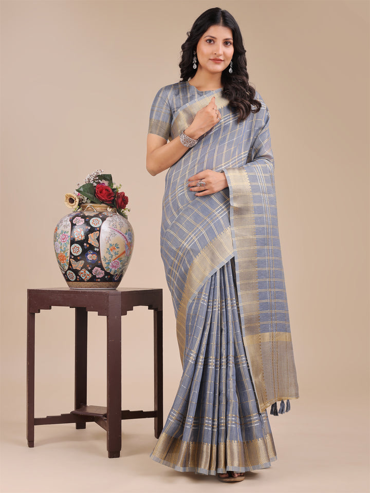 Sky Blue Colour Organza Saree Weaving Work With Blouse Piece