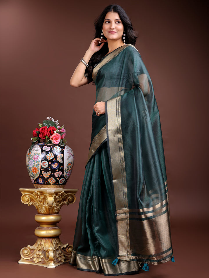 Sea Green Colour Organza Saree Weaving Work With Blouse Piece