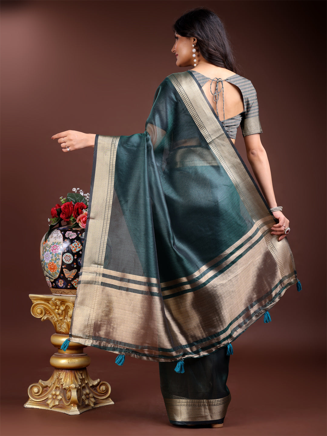 Sea Green Colour Organza Saree Weaving Work With Blouse Piece