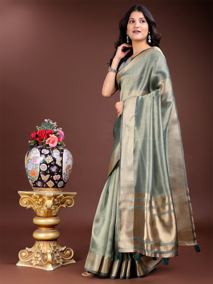 Sea Green Colour Organza Saree Weaving Work With Blouse Piece