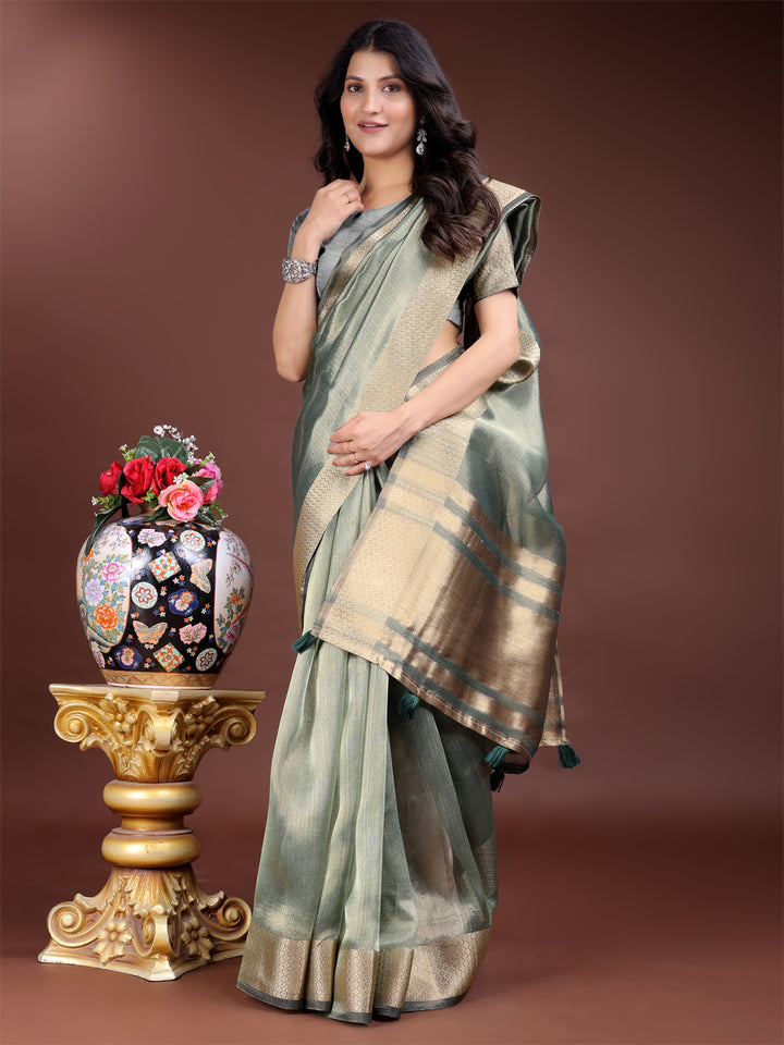 Sea Green Colour Organza Saree Weaving Work With Blouse Piece