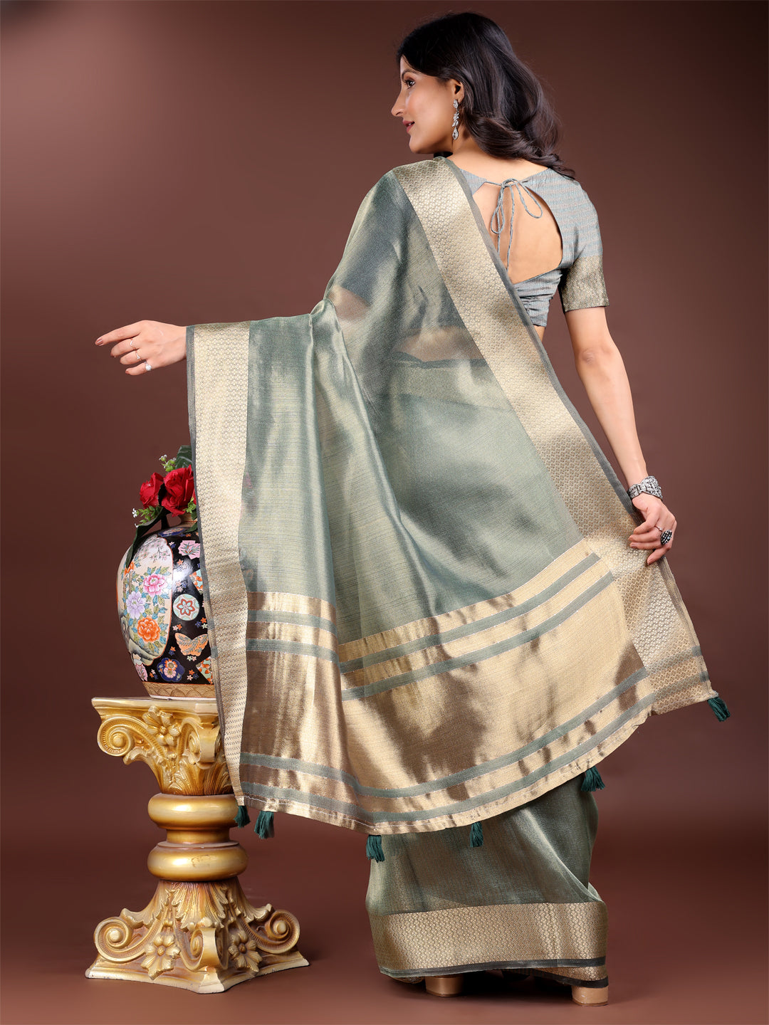 Sea Green Colour Organza Saree Weaving Work With Blouse Piece