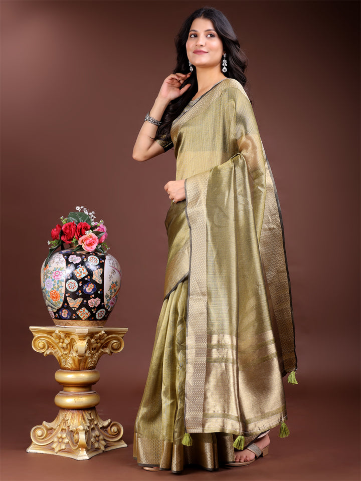 Mhendi Green Colour Organza Saree Weaving Work With Blouse Piece