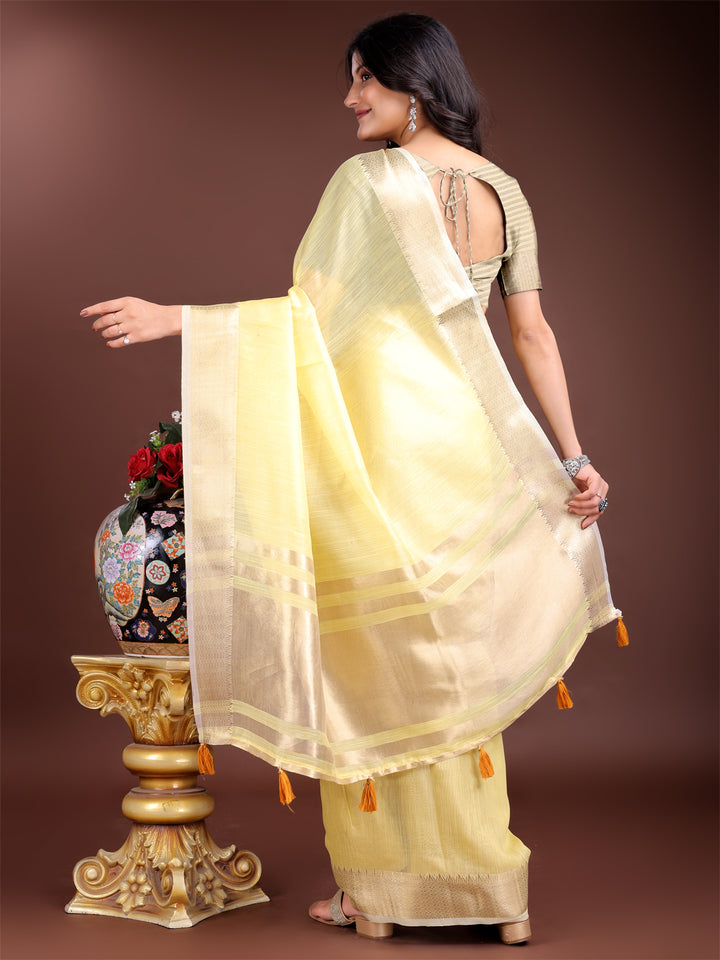 Yellow Colour Cotton Saree Printed Work With Blouse Piece